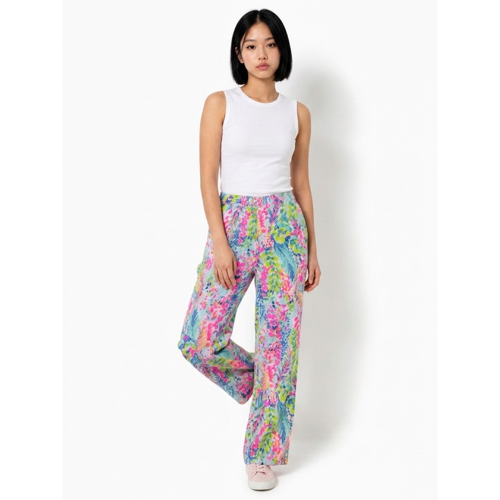 Lilly Pulitzer 100 % Linen Wide Leg Pants  Size Small Preloved